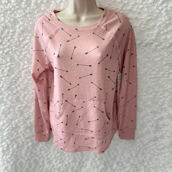 Women's Pink Crewneck Sweatshirt with Silver Arrows and Muff Pocket (pouch) - Picture 1 of 5